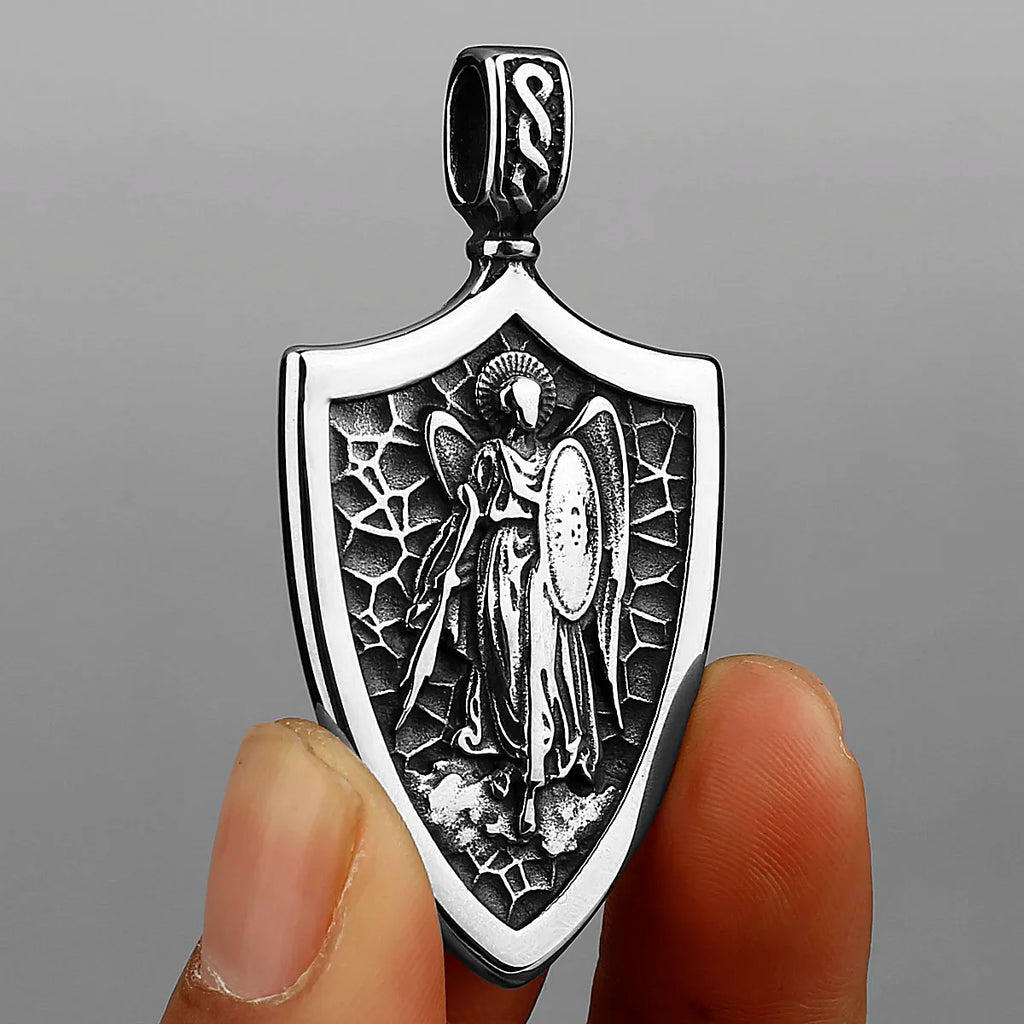 Angel Shield Fashion Archangel Michael Amulet Stainless Steel Pendant Cross Wing Pendant Necklace Gift Wholesale
