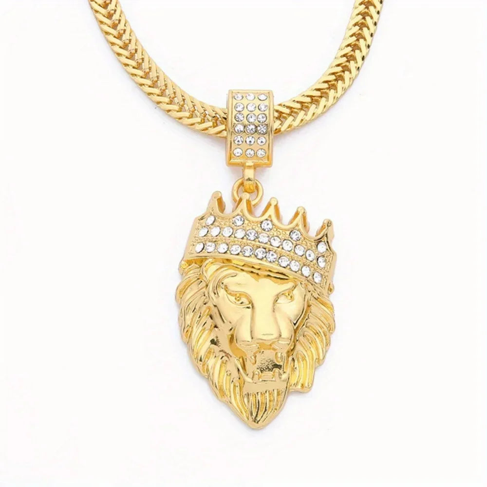Crown Lion Head Pendant Necklace — Stainless Steel