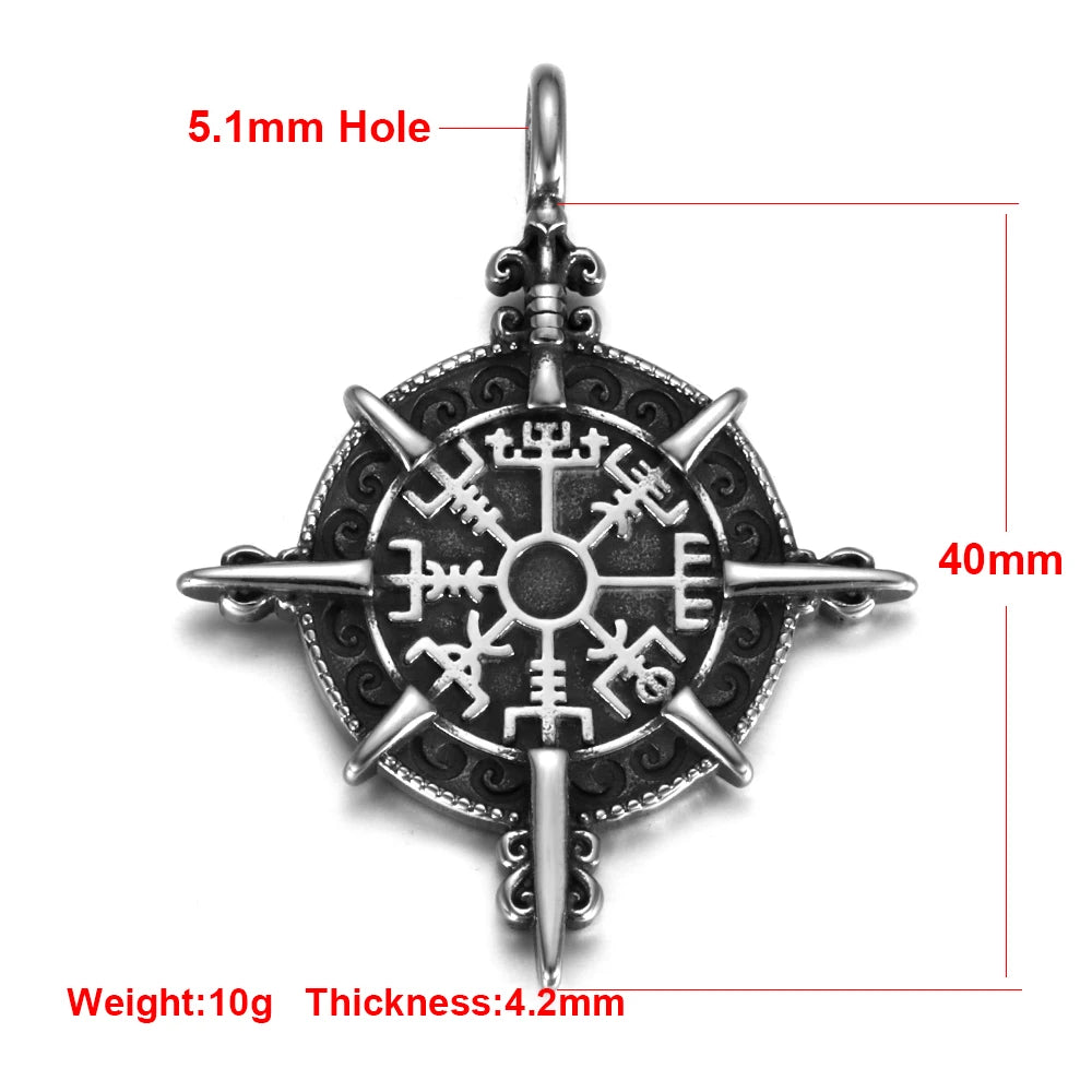 Norse Viking Rune Round Pendant Necklace — Stainless Steel