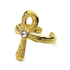 Egyptian Ankh Cross Key Of Life Adjustable Open Rings for Women Men Stainless Steel Rune Finger Ring Rhinestone Amulet