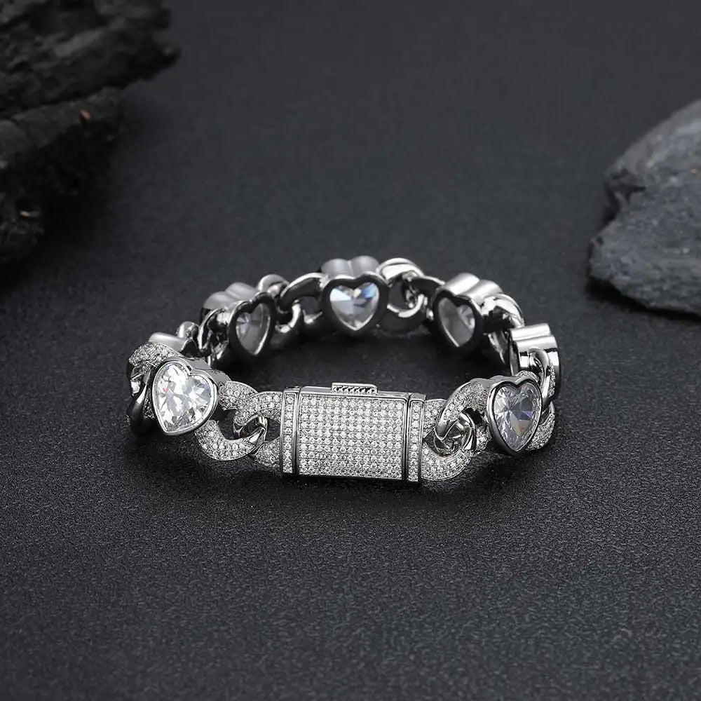 Iced Out Heart Cuban Bracelet 12MM Stainless Steel
