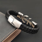 New Ship Anchor Bracelet for Men Hand Multi-Layers Black Leather with Magnetic Charm Bracelet Clasp Boyfriend Jewelry Gift