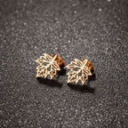 Hollow Maple Leaf Stud Earrings Classic Simple — Stainless Steel