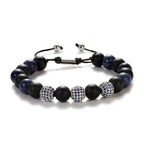 Black CZ Pave Ball Beaded Bracelet for Men — Adjustable Weave