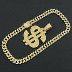 Fashion Hip Hop Dollar Pendant Necklace with 13mm Cuban Chain US Dollar Money Sign Necklaces Rap Rock Punk Jewelry For