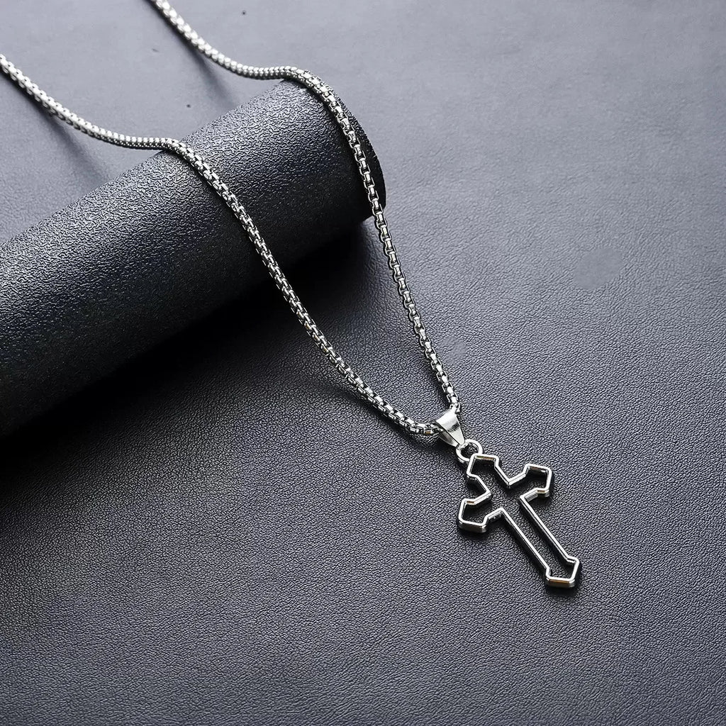 2025New Smooth Cross Necklace women and Men's Titanium Steel Versatile Long Cross Pendant Sweater Chain Accessories