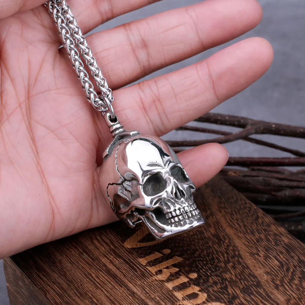 Large Gothic Skull Pendant Necklace — Stainless Steel