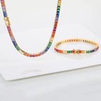 Gold Rainbow Tennis Necklace Iced Out 4MM 18K