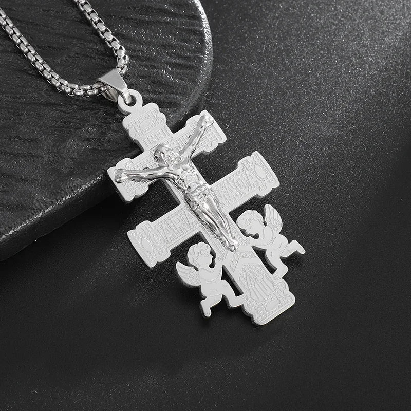 Vintage Christian Ice Crystal Jesus Head Pendant Necklace for Men and Women Cross Catholic Amulet Jewelry