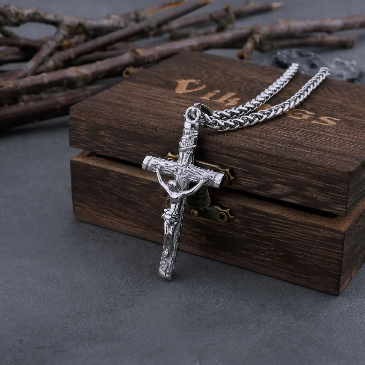 Jesus Cross Pendant Necklace — Stainless Steel