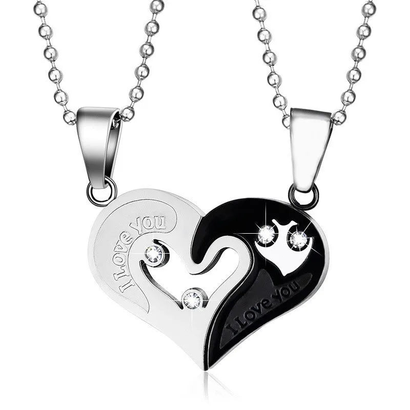 Iced Out Heart Pendant Necklace Stainless Steel