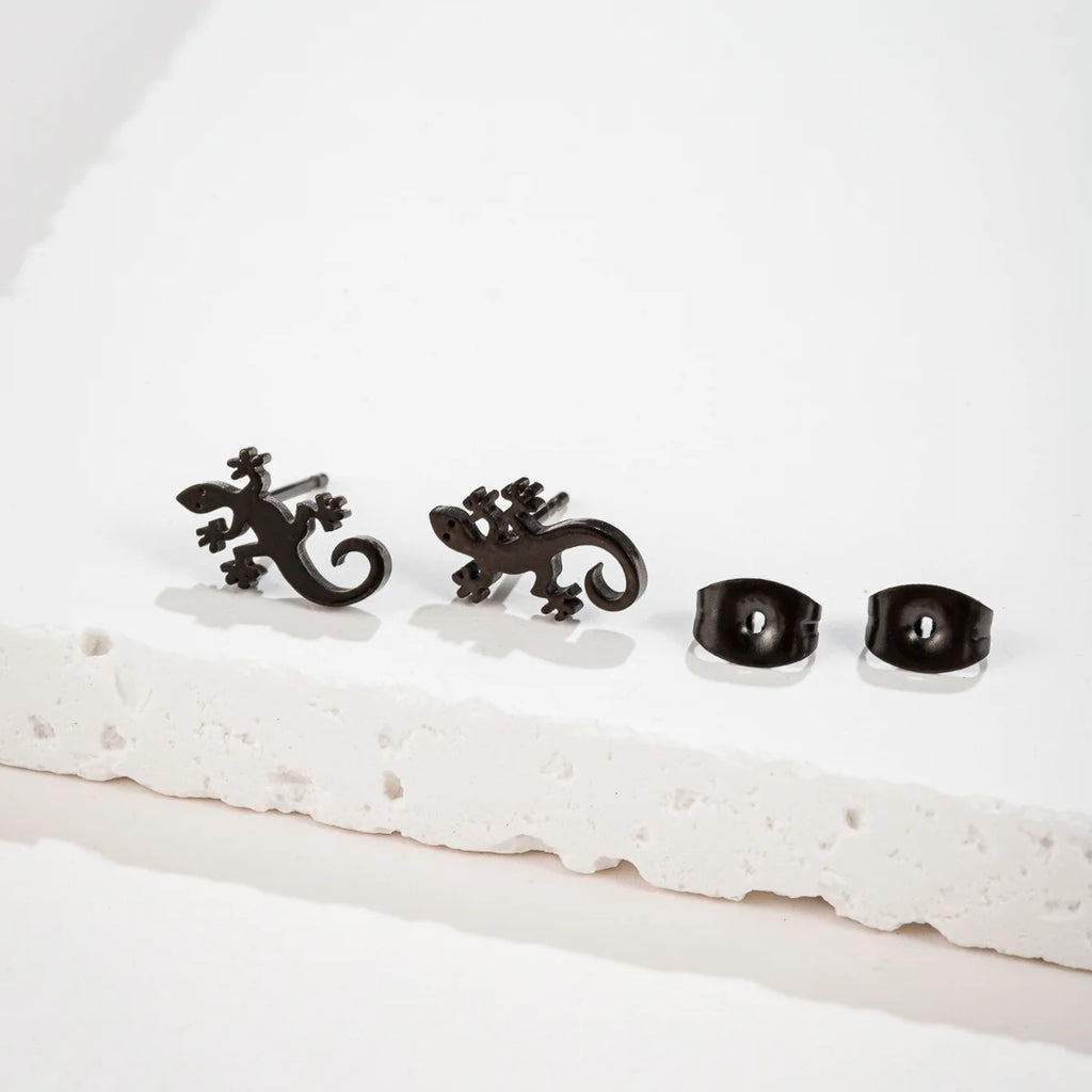 Hip Hop Stainless Steel Lizard Stud Earrings for Women Men Fashion Gecko Cocktail Earings Animal Ear Piercing Jewelry