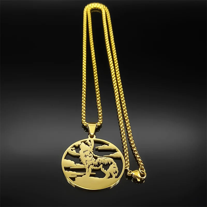 Roar Wolf Crowd Pendant Necklace For Women Men Stainless Steel Gold Silver Color Sky Animal Lover Man Chain Jewelry