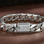 OUYADI S925 Sterling Silver Men's Cuban Link Bracelet Vintage Eternal Vines Engraved Retro Masculine Wrist Jewelry Gift