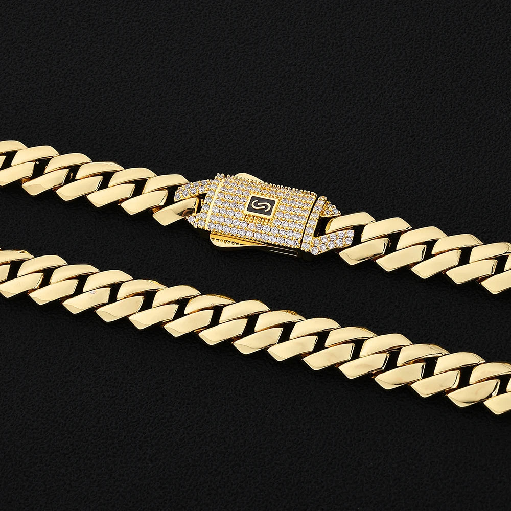 HHIOK Gold Silver Rose Gold Miami Cuban Link Bracelet Men Copper Zircon Iced Out Box Clasp Hip Hop Jewelry