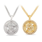 Rotatable Crystal US Dollar Sign Pendant Necklace