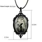 Gothic Crow Black Forest Charm Necklace Fashion Witch Jewelry Gift Pagan Cross Black Cat Skull Glass Pendant Necklace