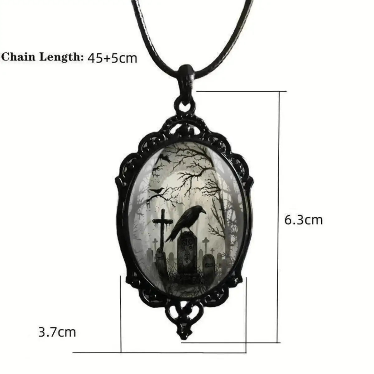 Gothic Crow Black Forest Charm Necklace Fashion Witch Jewelry Gift Pagan Cross Black Cat Skull Glass Pendant Necklace