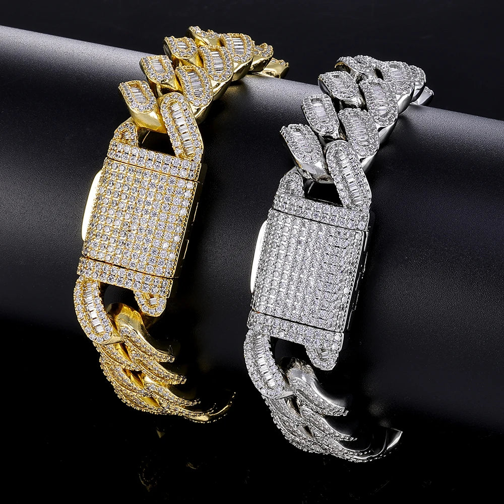 NUOYA Hip Hop 15mm Iced Out Zircon Bracelet Hip Hop Miami Cuban Chain Bracelet Men Jewelry Gift