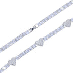 2025 New Iced Out Bling Heart Pendant Necklace Silver Color AAA Zircon 5mm Tennis Chain Charm Women Men Hip Hop Fashion