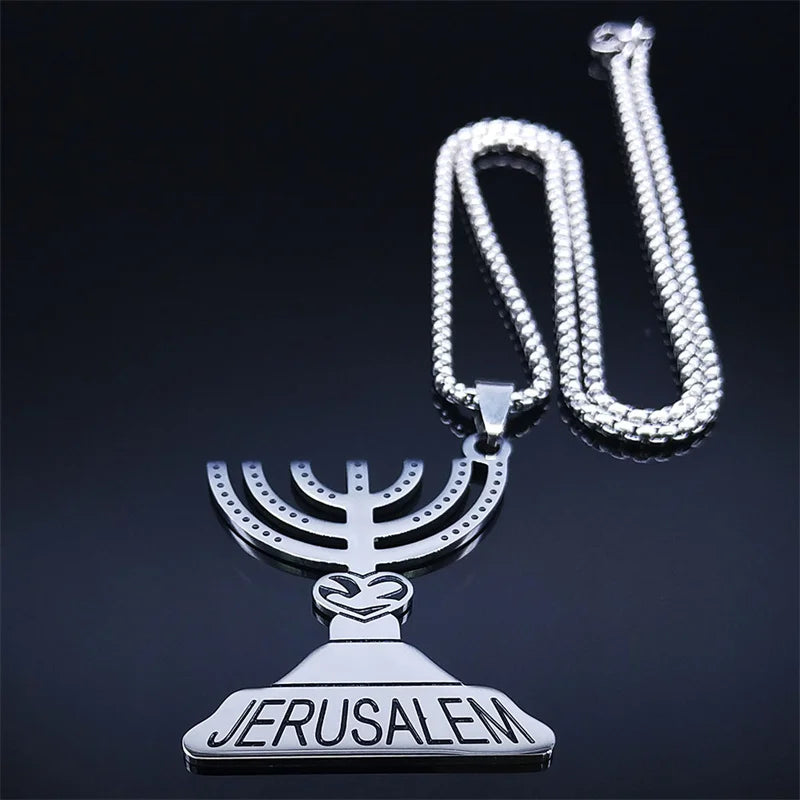 Jerusalem Menorah Pendant — Stainless Steel
