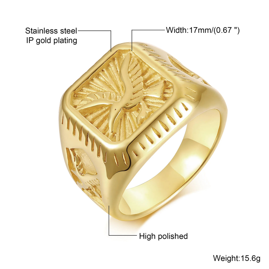 Gold Red Stone Signet Ring — Stainless Steel