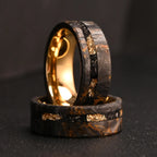 8MM Golden/Red Men's Tungsten Carbide Wedding Bands Fashion Carbon Fiber Ring Luxury Jewelry Inlaid Gold Leaf Meteorite Comfort