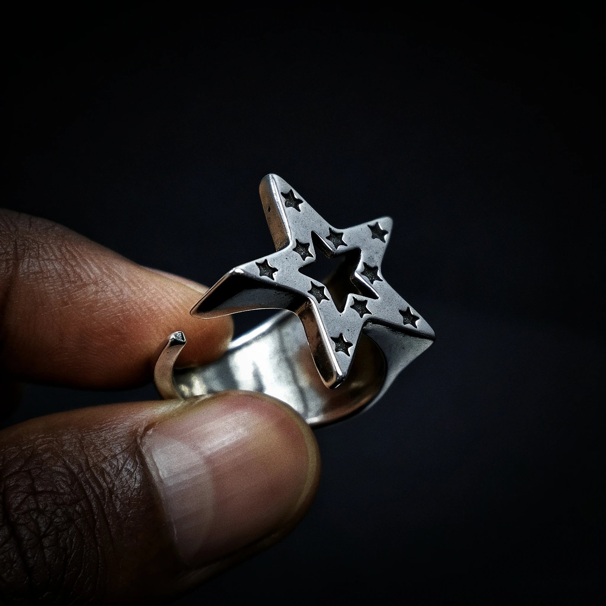 LENNIK "Nyota" Star Ring Adjustable S925 Wrapped Gothic Punk Edgy Jewelry for Men Women Retro Accessories Unisex