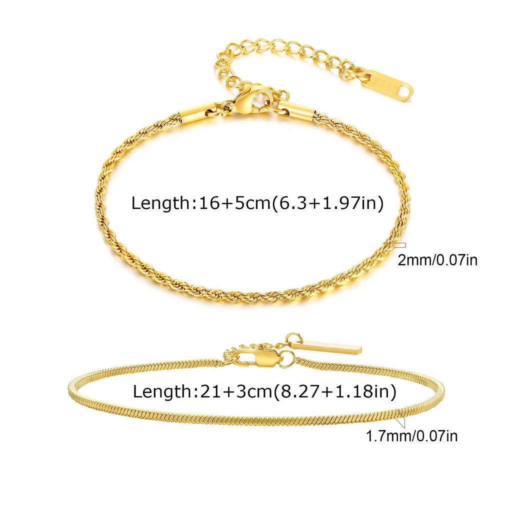 Vnox 2pcs/Set Cuban Figaro Rope Snake Chain Bracelet Set for Men Boys, Gold Black Silver Color Stainless Steel Wristband Jewelry