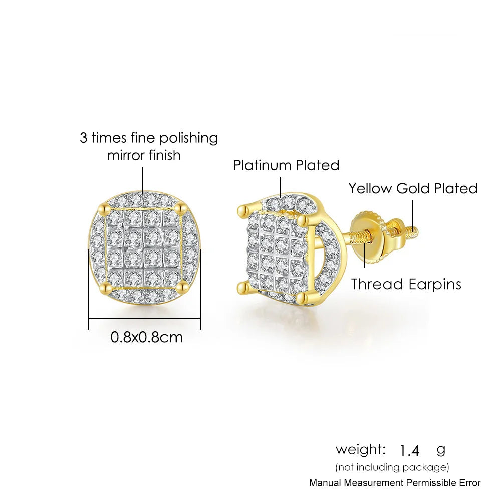 Iced Out Round Stud Earrings — Gold