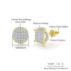 Iced Out Round Square Stud Earrings — Gold