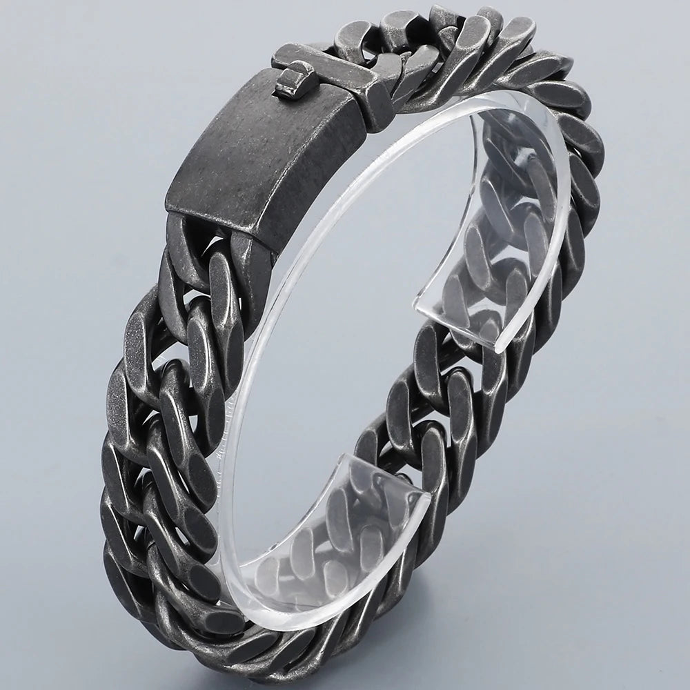 12/15MM Width Cuban Link Chain Bracelet For Man Waterproof Black/Gold Color Stainless Steel Bracelets Valentines