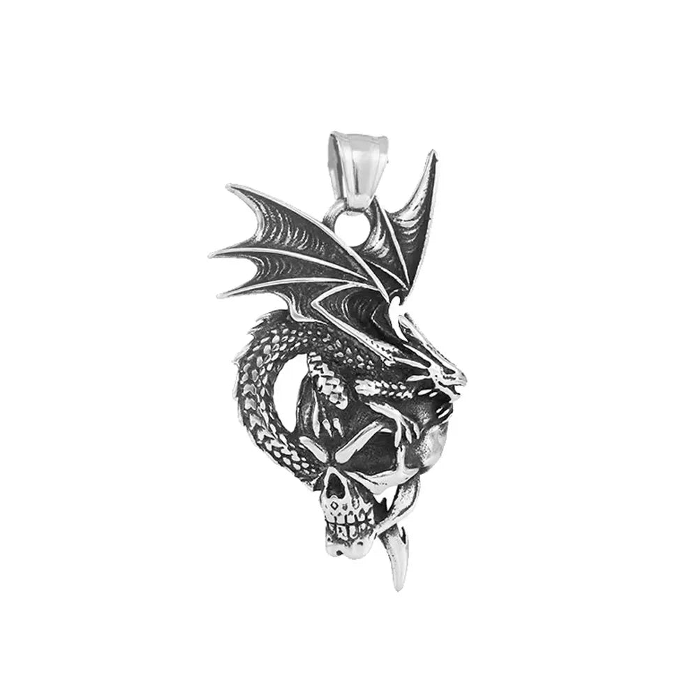 Dragon Skull Winged Pendant — Stainless Steel