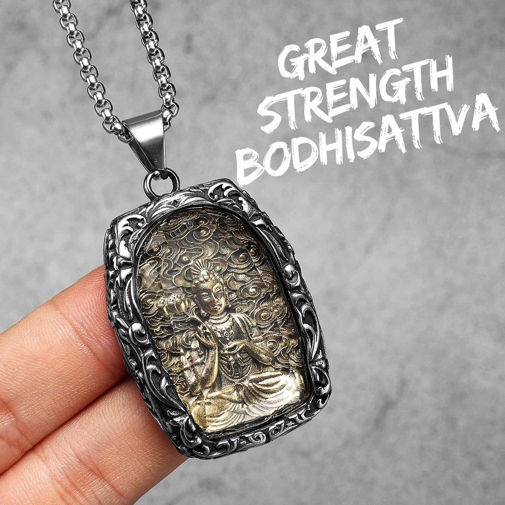 Buddha Glass Pendant Necklace — Stainless Steel