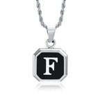 Initials Necklaces for Men Women,A-Z 26 Letters Black Square Stainless Steel Pendant Collar,45-60CM Twisted Rope Chain