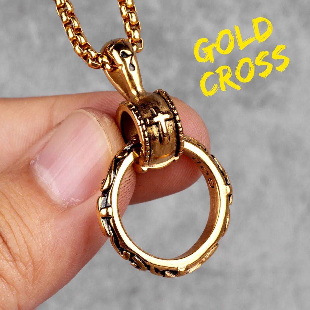 Cross Ring Black Mens Long Necklaces Pendants Chain Hip Hop Punk for Boy Male Stainless Steel Jewelry Creativity Gift Wholesale
