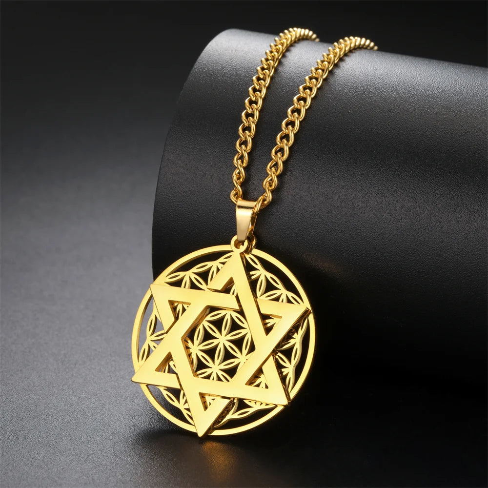Flower of Life Star Pendant Necklace — Stainless Steel