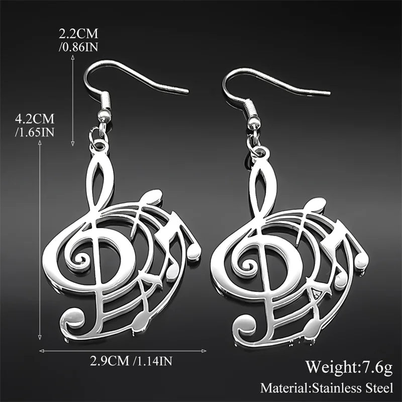 Two-Tone Earrings Hollow Musical Note Drop Lovers