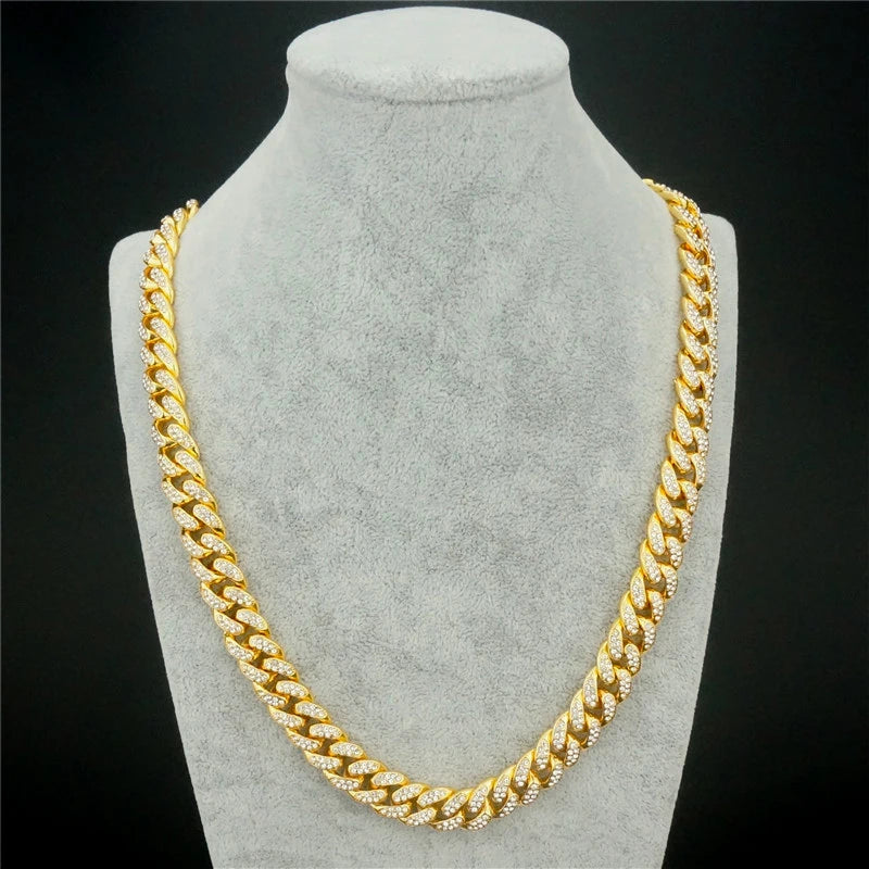 13MM AAA Rhinestone Iced Out Miami Cuban Link Chain Necklace For Men Women Chains Hip Hop Silver Color Jewelry On The