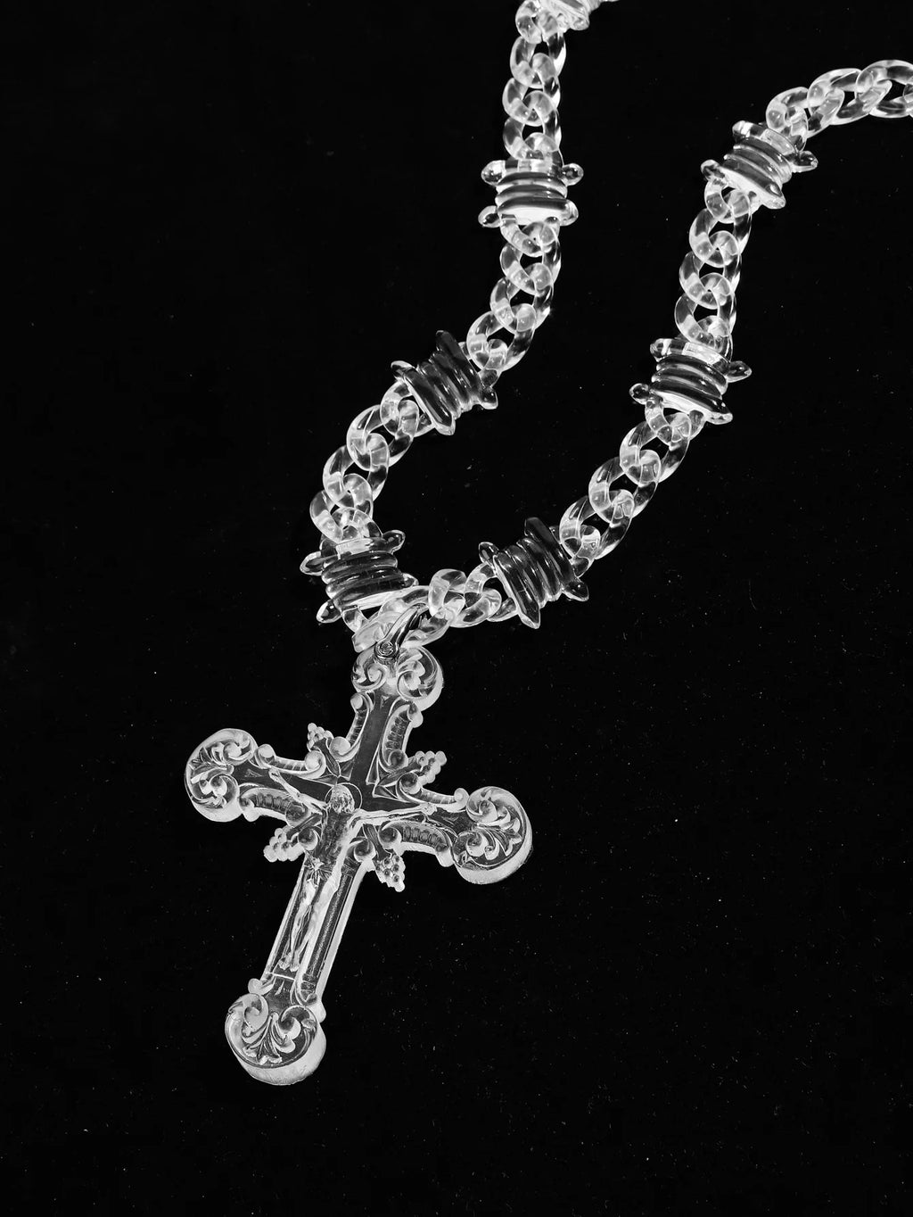 Acrylic Jesus Cross Cuban Necklace — Stainless Steel