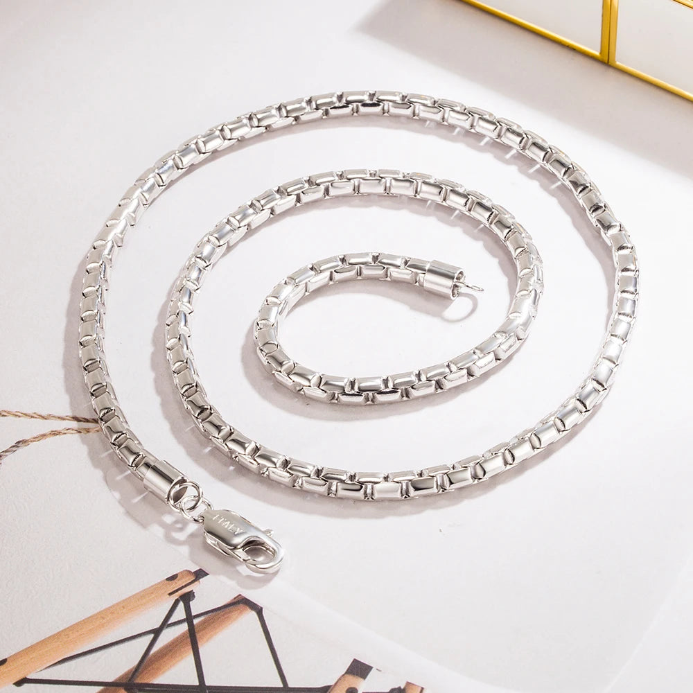Men's Classic Box Chain Necklace 5mm Long Clasp — Silver-Tone