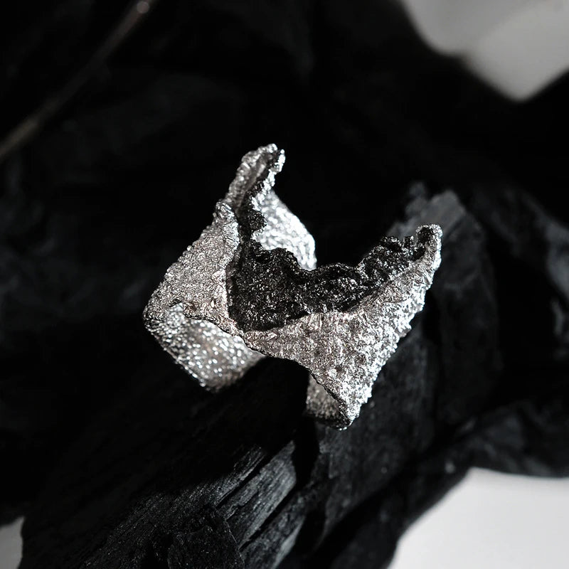 Textured Lava Cyberpunk Ring — Stainless Steel