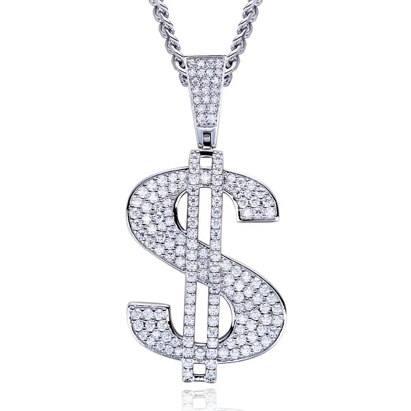 Iced Out Dollar Pendant — 925 Silver