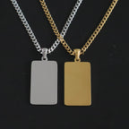 Cuban Chain Strip Bar Pendant Necklace — Stainless Steel