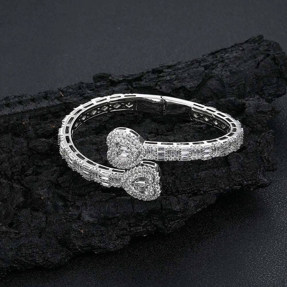 18K Gold Iced Out Heart Bracelet