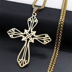 Jesus Cross & Virgin Mary Cutout Necklace — Stainless Steel