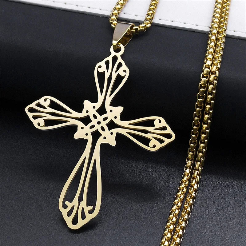 Jesus Cross & Virgin Mary Cutout Necklace — Stainless Steel
