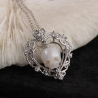 Boho Unisex Copper Skull Pendant Necklace with Faux Pearl Heart and Zirconia Accents, Everyday Wear Vacation Party