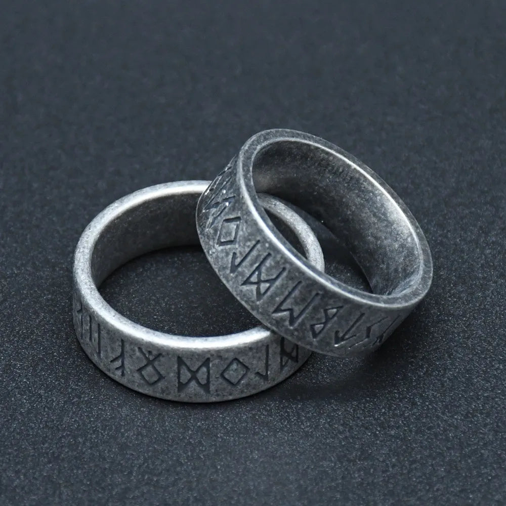 Viking Futhark Runes Vegvisir Ring for Men — Stainless Steel