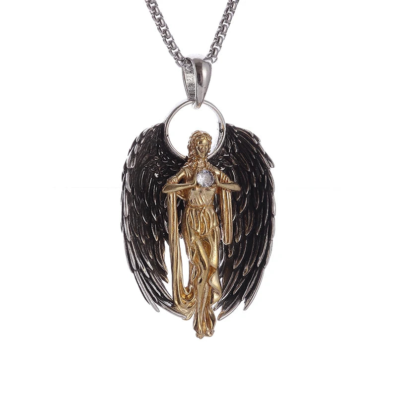 Vintage Punk Mythology Style Metal Sexy Angel Goddess Pendant Necklace for Men Women Classic Mysterious Souvenir Jewelry